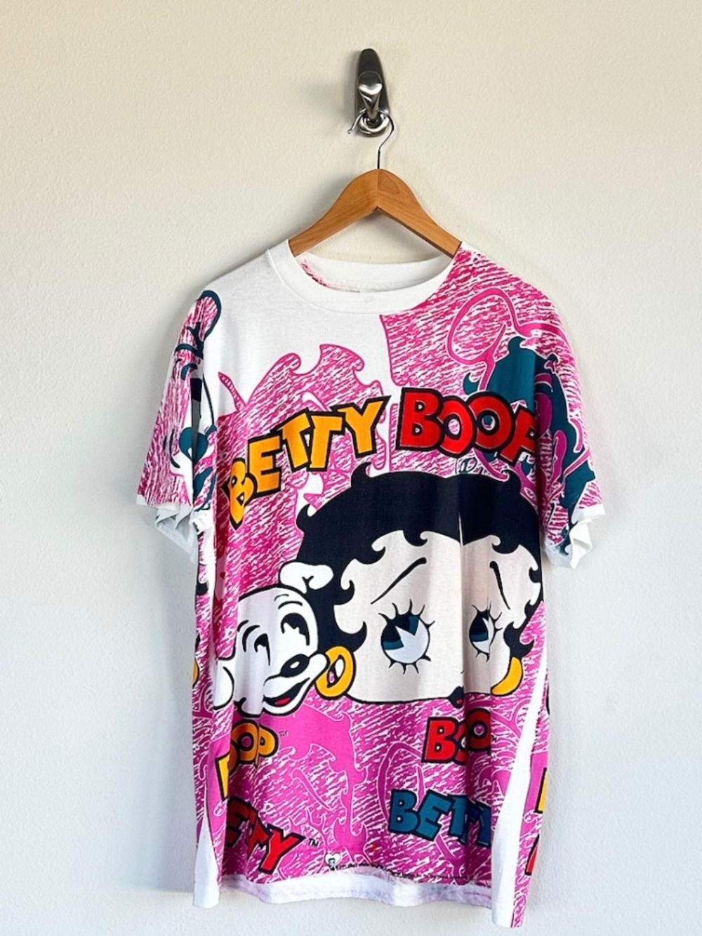 Vintage 90s Tultex Betty Boop All Over Print Single Stitch Tee Size Large